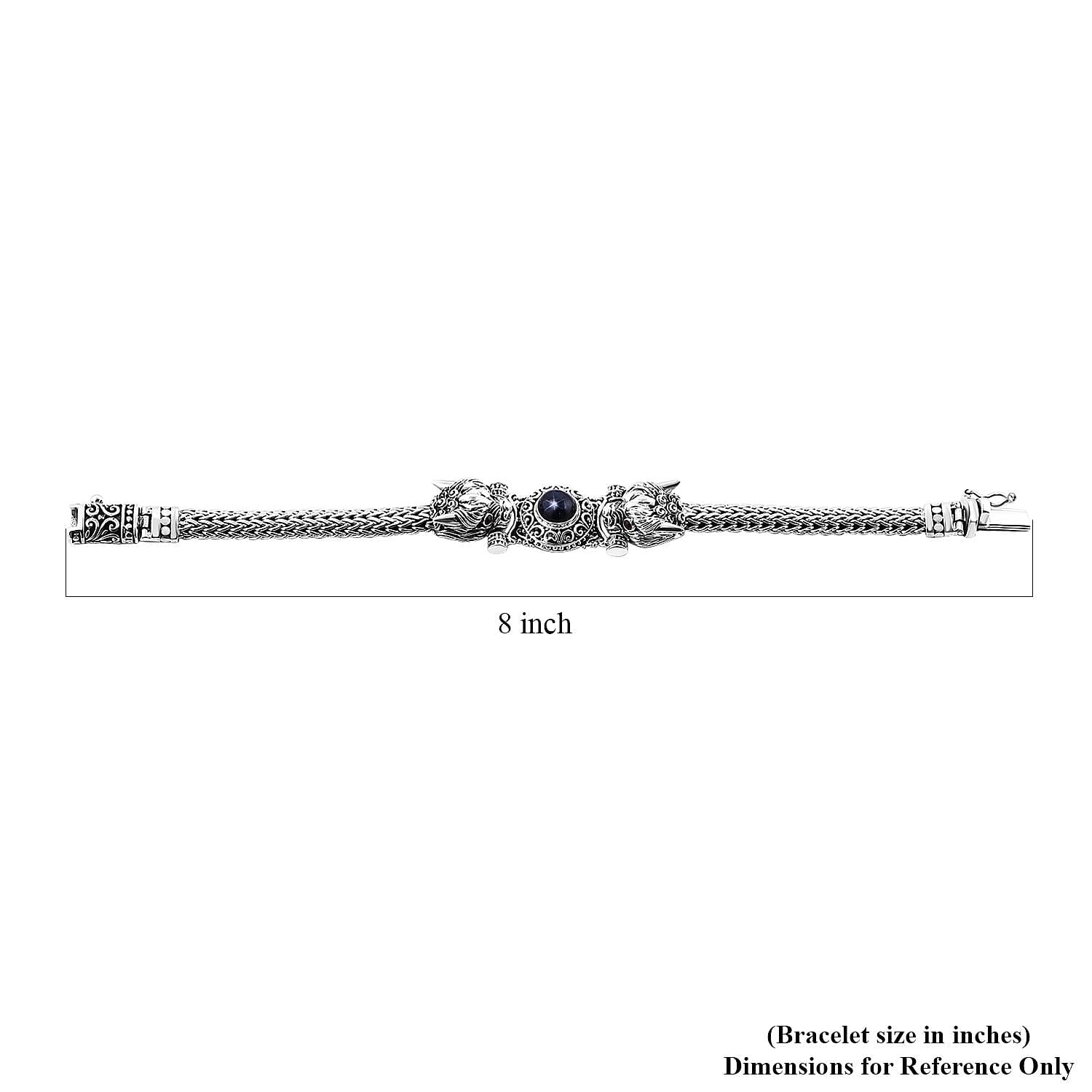 Bali Legacy Blue Star Sapphire (DF) and Mozambique Garnet Pixiu Bracelet in Sterling Silver (6.50 In) 3.30 ctw