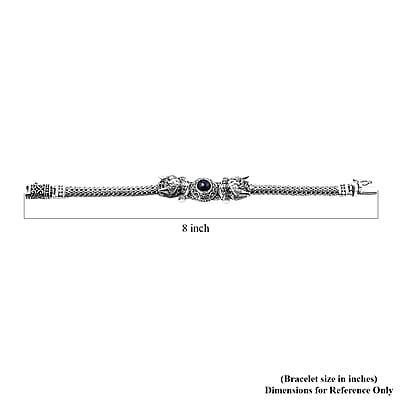 Bali Legacy Blue Star Sapphire (DF) and Mozambique Garnet Pixiu Bracelet in Sterling Silver (6.50 In) 3.30 ctw