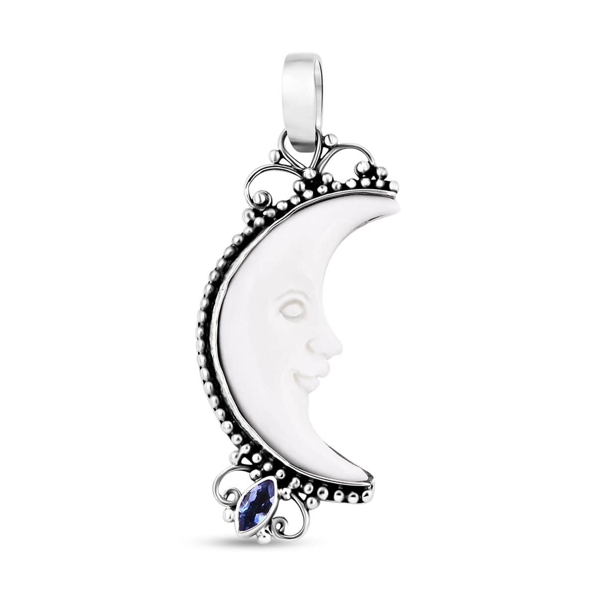 Bali Goddess Carved Bone and Tanzanite 0.25 ctw Pendant in Sterling Silver  image number 0