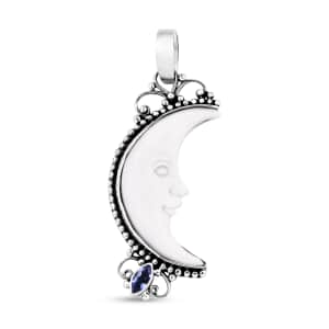 Bali Goddess Carved Bone and Tanzanite 0.25 ctw Pendant in Sterling Silver 