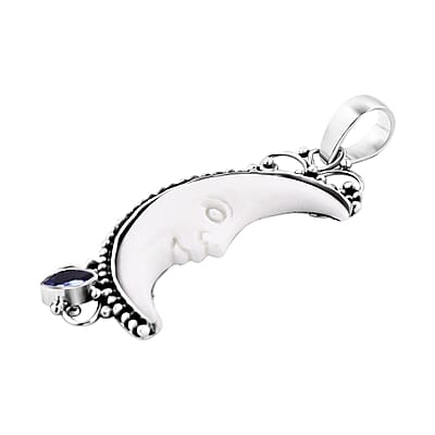 Bali Goddess Carved Bone and Tanzanite 0.25 ctw Pendant without Chain in Sterling Silver 