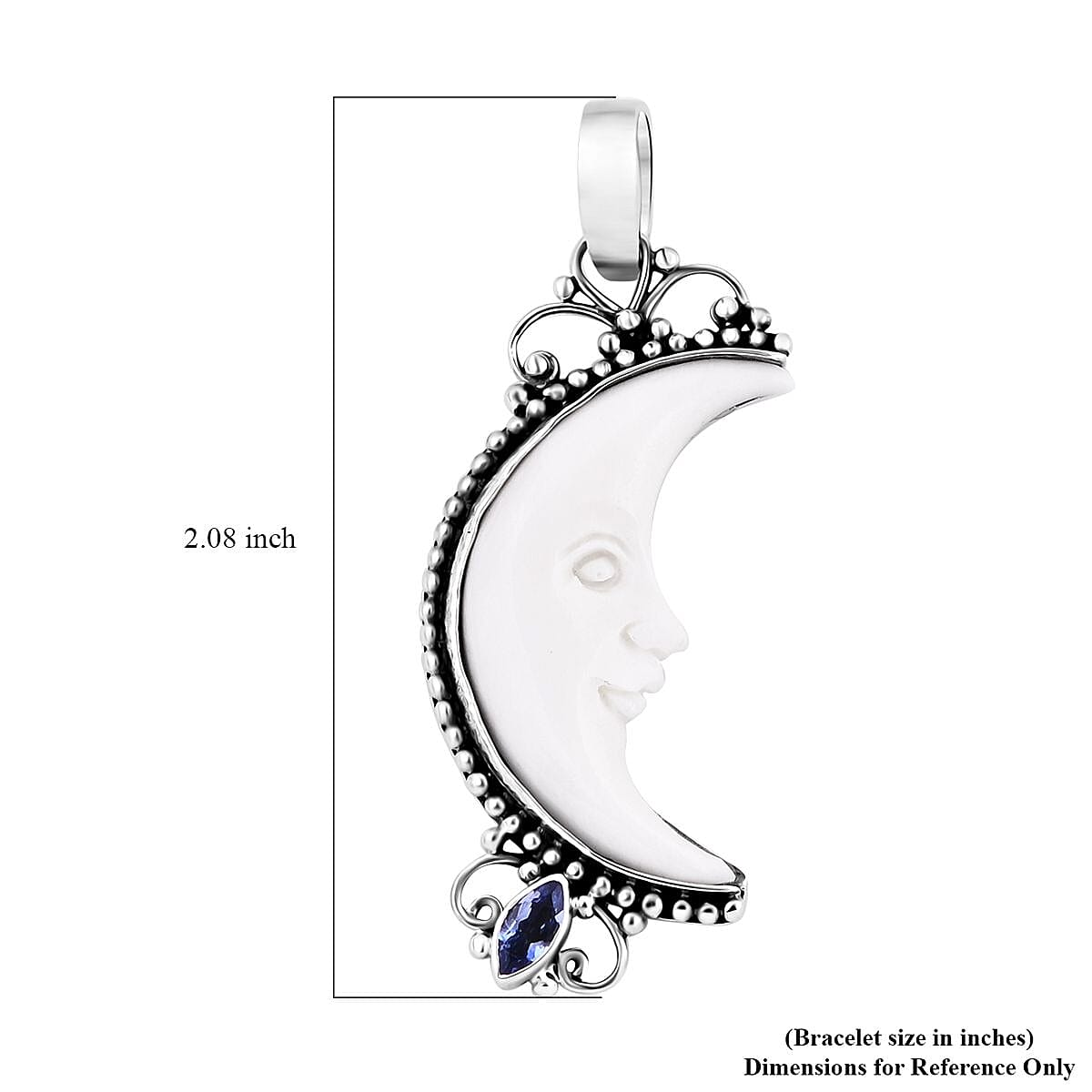 Bali Goddess Carved Bone and Tanzanite 0.25 ctw Pendant without Chain in Sterling Silver 