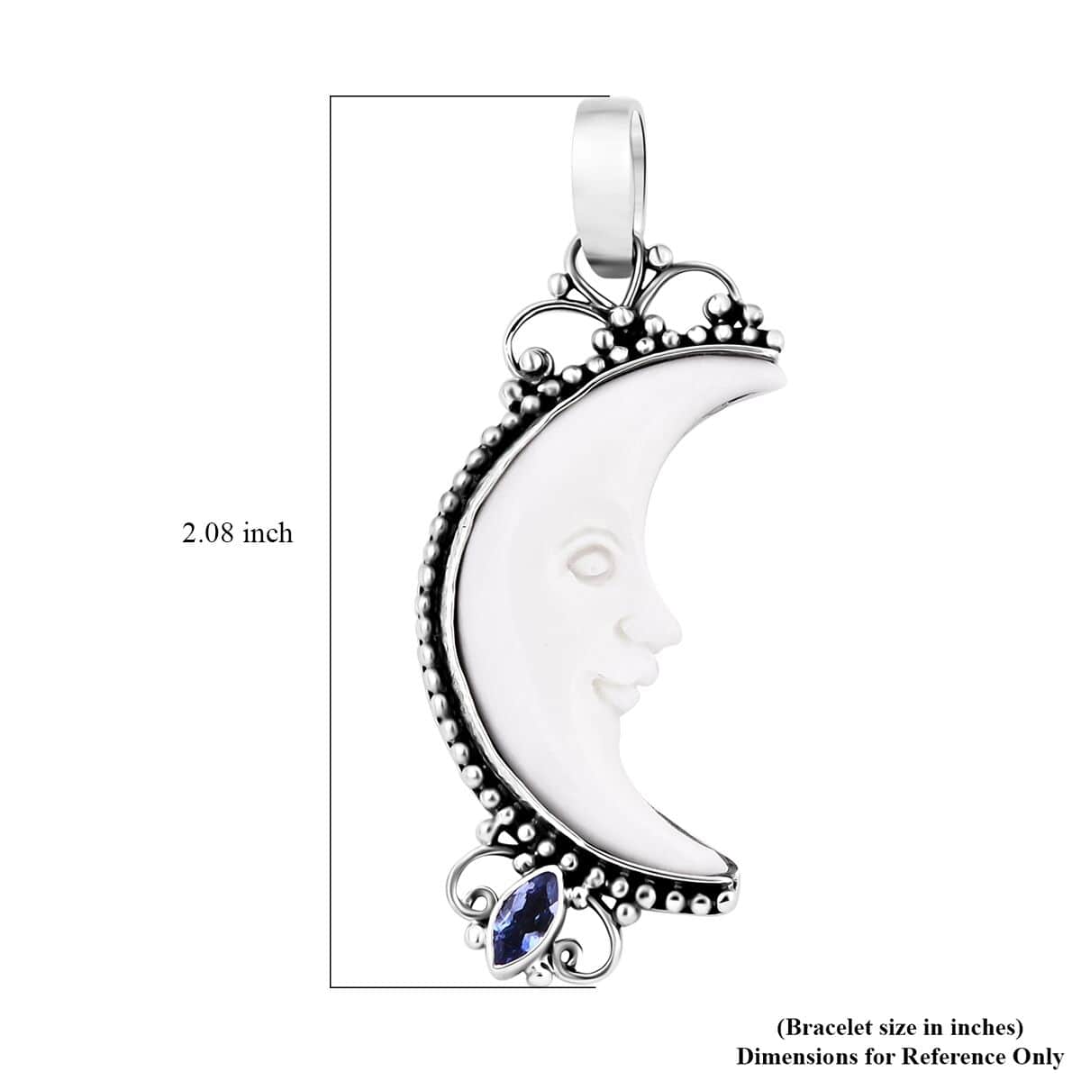 Bali Goddess Carved Bone and Tanzanite 0.25 ctw Pendant in Sterling Silver  image number 5