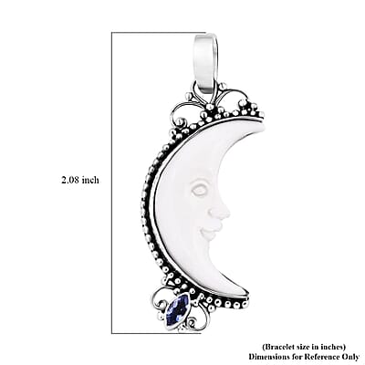 Bali Goddess Carved Bone and Tanzanite 0.25 ctw Pendant without Chain in Sterling Silver 