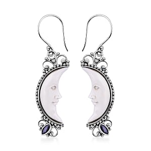 Bali Goddess Carved Bone and Tanzanite 0.30 ctw Earring in Sterling Silver 