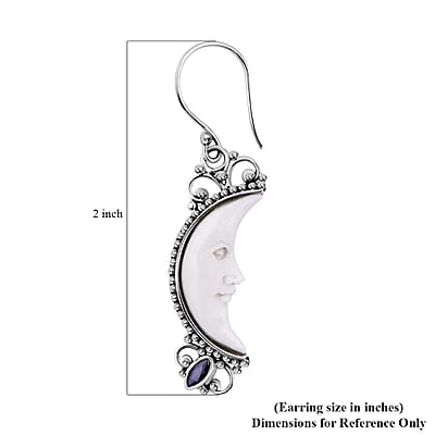 Bali Goddess Carved Bone and Tanzanite 0.30 ctw Earring in Sterling Silver 