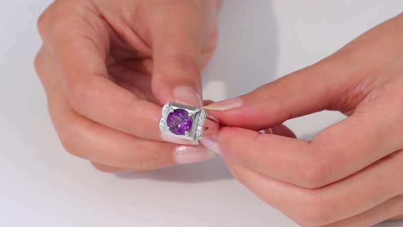African Amethyst, White Zircon Men's Ring in Platinum Over Sterling Silver (Size 10.0) 3.50 ctw