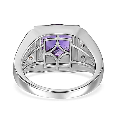 D'Joy African Amethyst and White Zircon Men's Ring in Platinum Over Sterling Silver (Size 10.0) 3.50 ctw