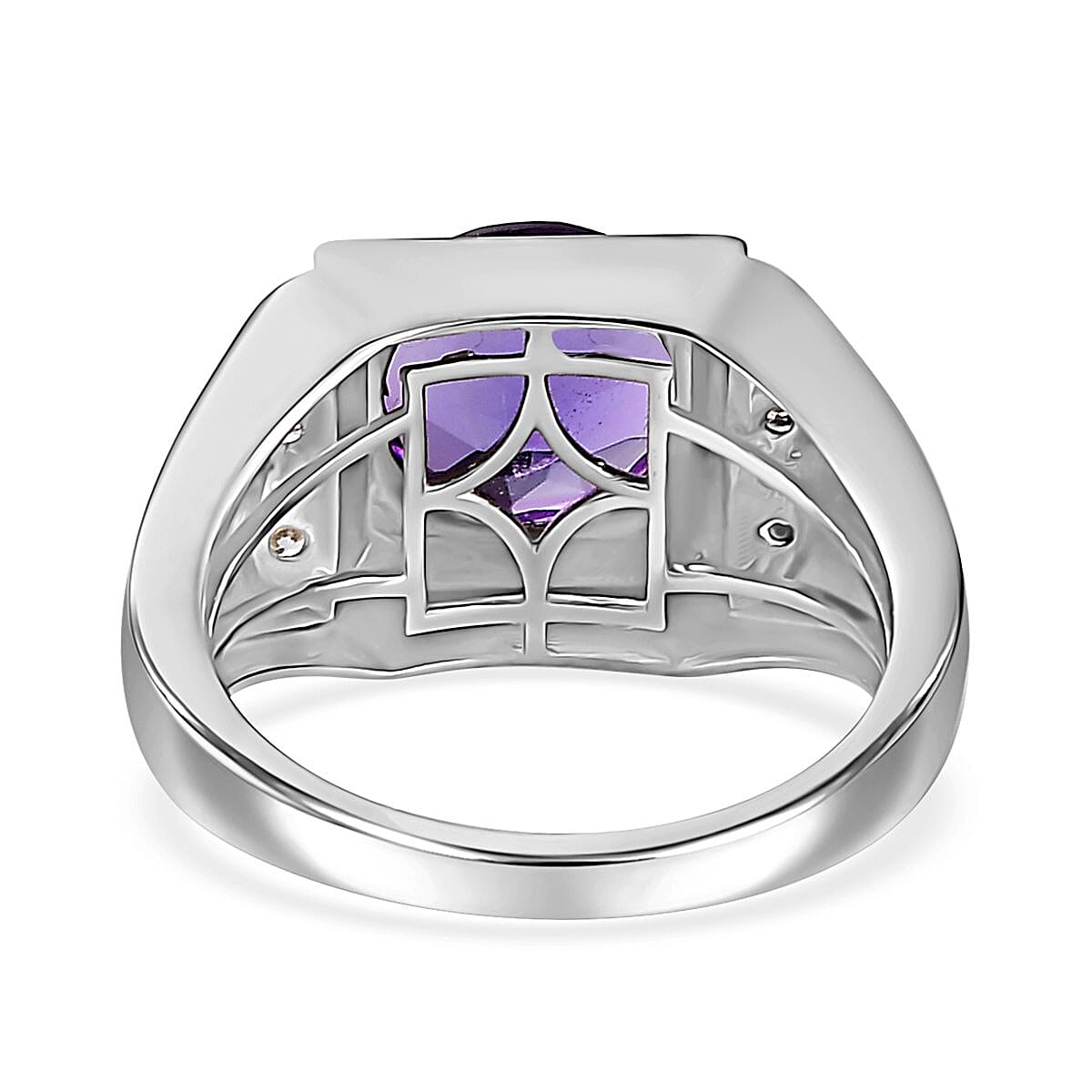 African Amethyst and White Zircon Men's Ring in Platinum Over Sterling Silver (Size 11.0) 3.50 ctw image number 4
