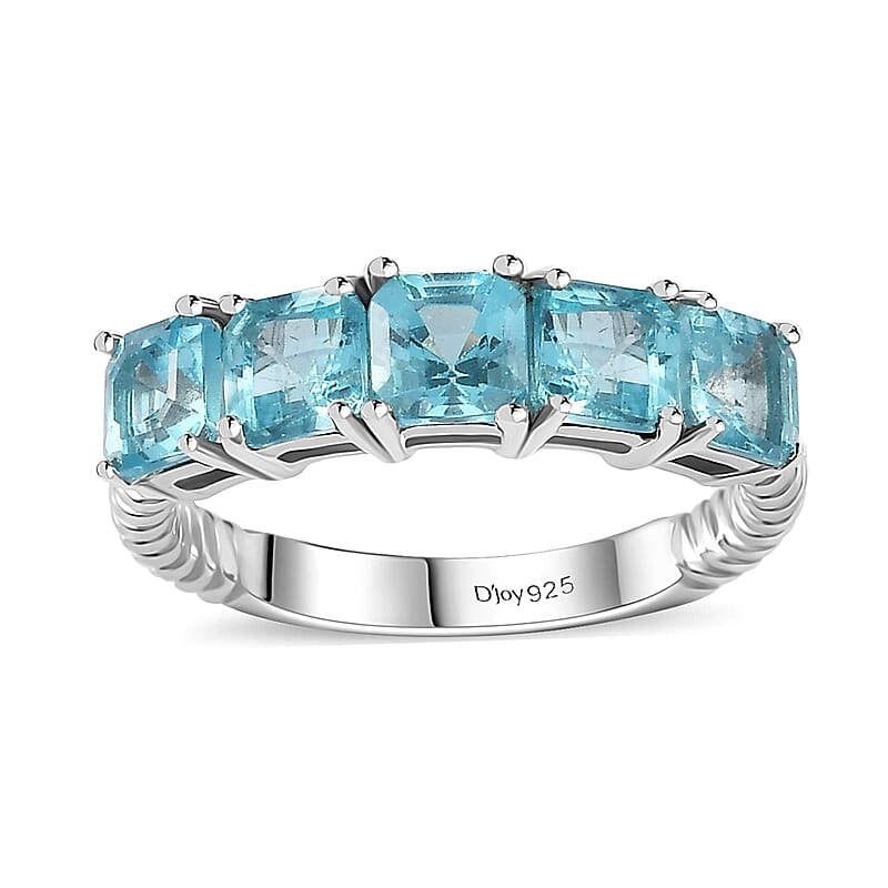 Betroka Blue Apatite 5 Stone Ring in Platinum Over Sterling Silver (Size 10.0) 1.85 ctw
