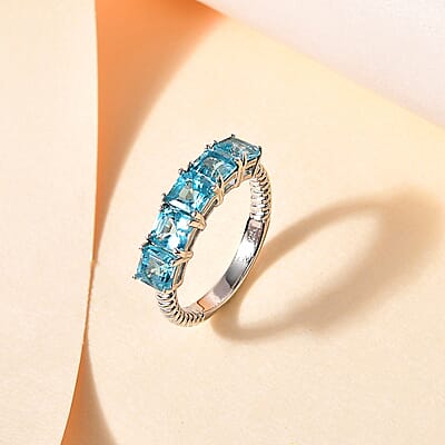 Betroka Blue Apatite 5 Stone Ring in Platinum Over Sterling Silver (Size 10.0) 1.85 ctw