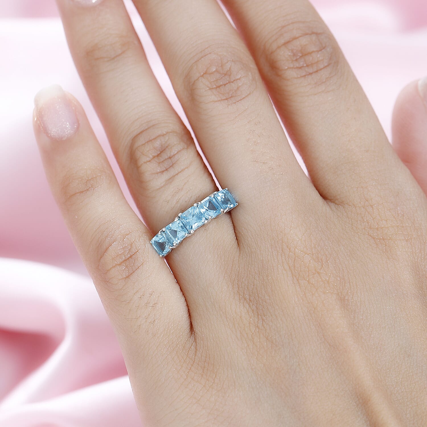 Betroka Blue Apatite 5 Stone Ring in Platinum Over Sterling Silver (Size 10.0) 1.85 ctw
