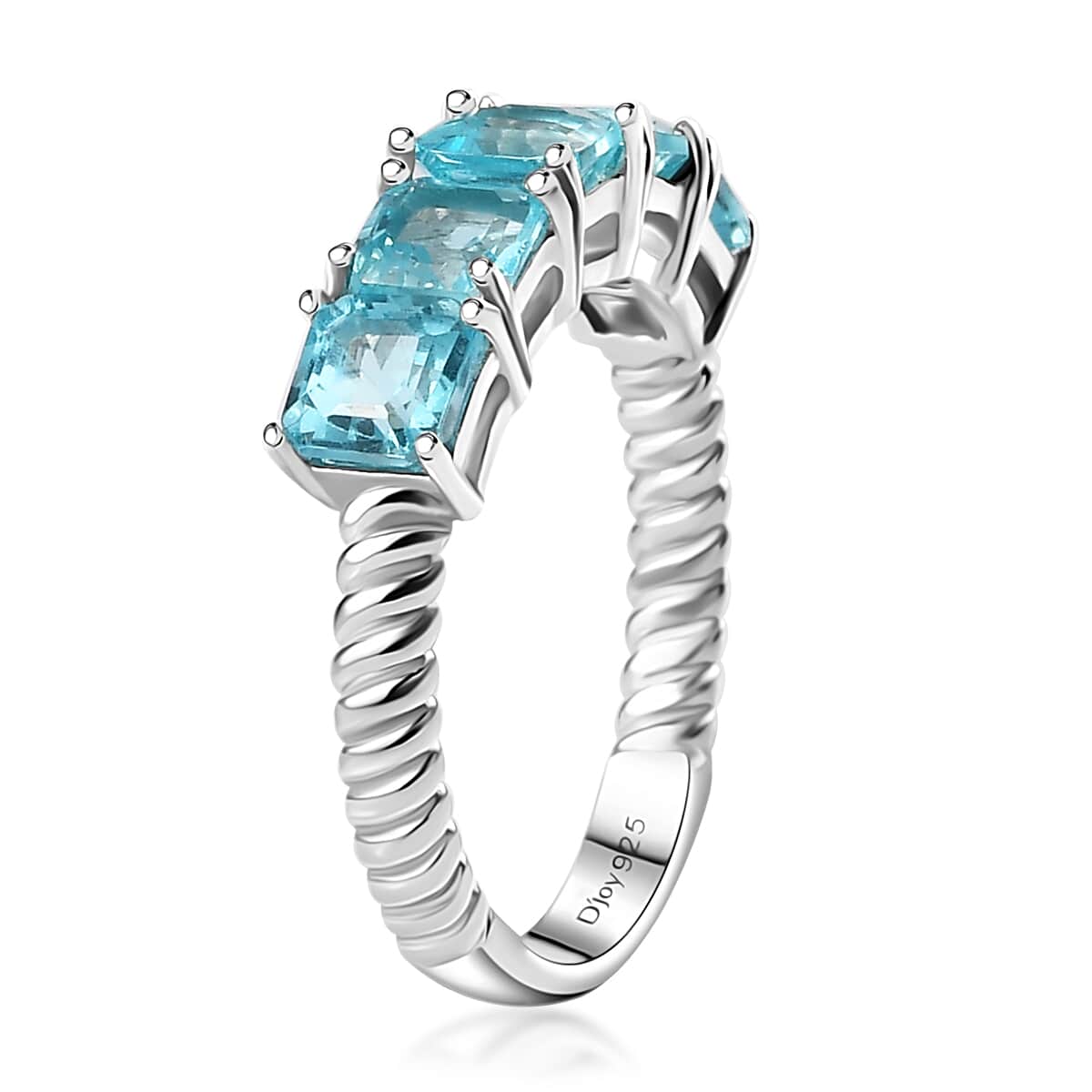 Madagascar Paraiba Apatite 5 Stone Ring in Platinum Over Sterling Silver (Size 10.0) 1.85 ctw image number 3