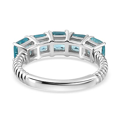 Betroka Blue Apatite 5 Stone Ring in Platinum Over Sterling Silver (Size 10.0) 1.85 ctw