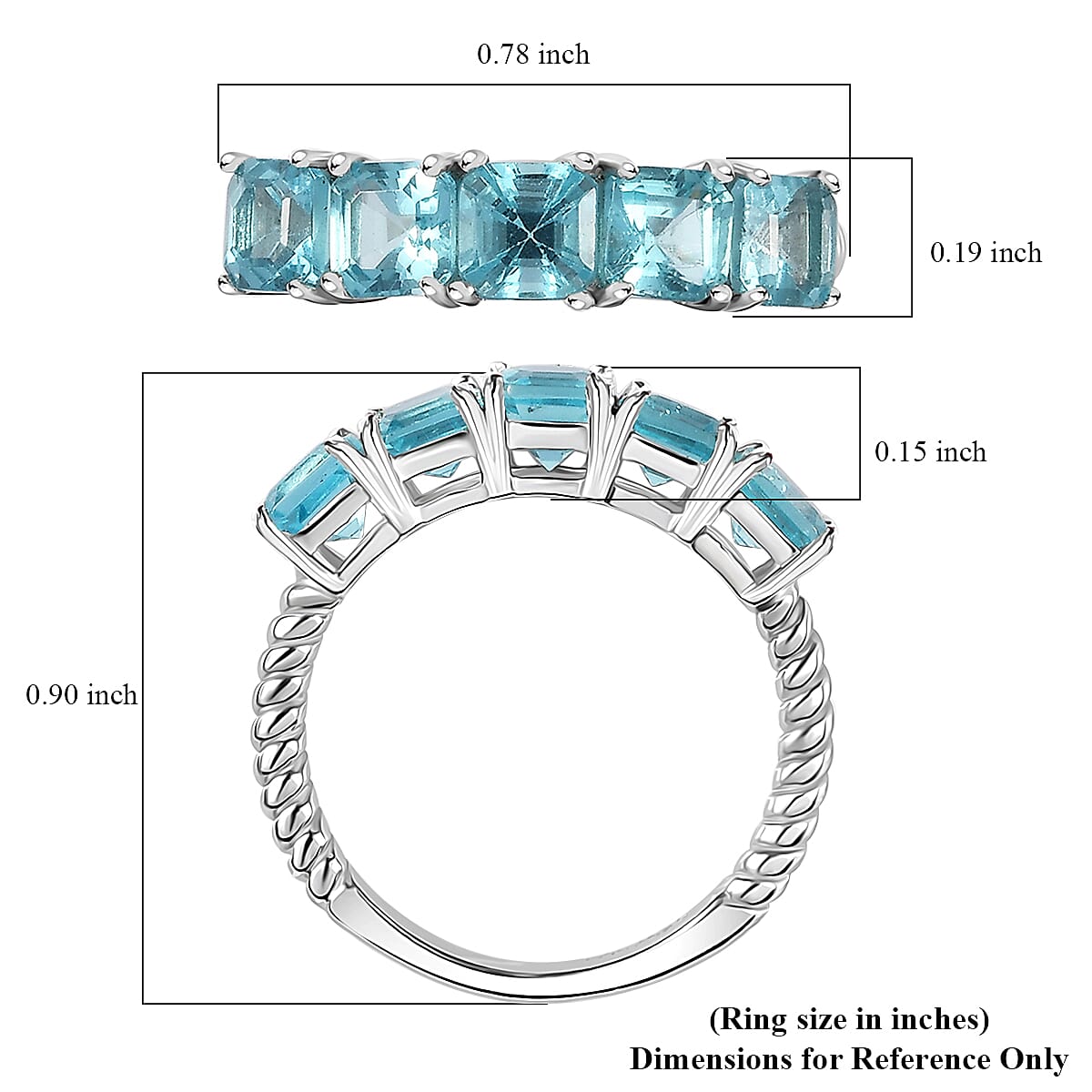 Betroka Blue Apatite 5 Stone Ring in Platinum Over Sterling Silver (Size 10.0) 1.85 ctw