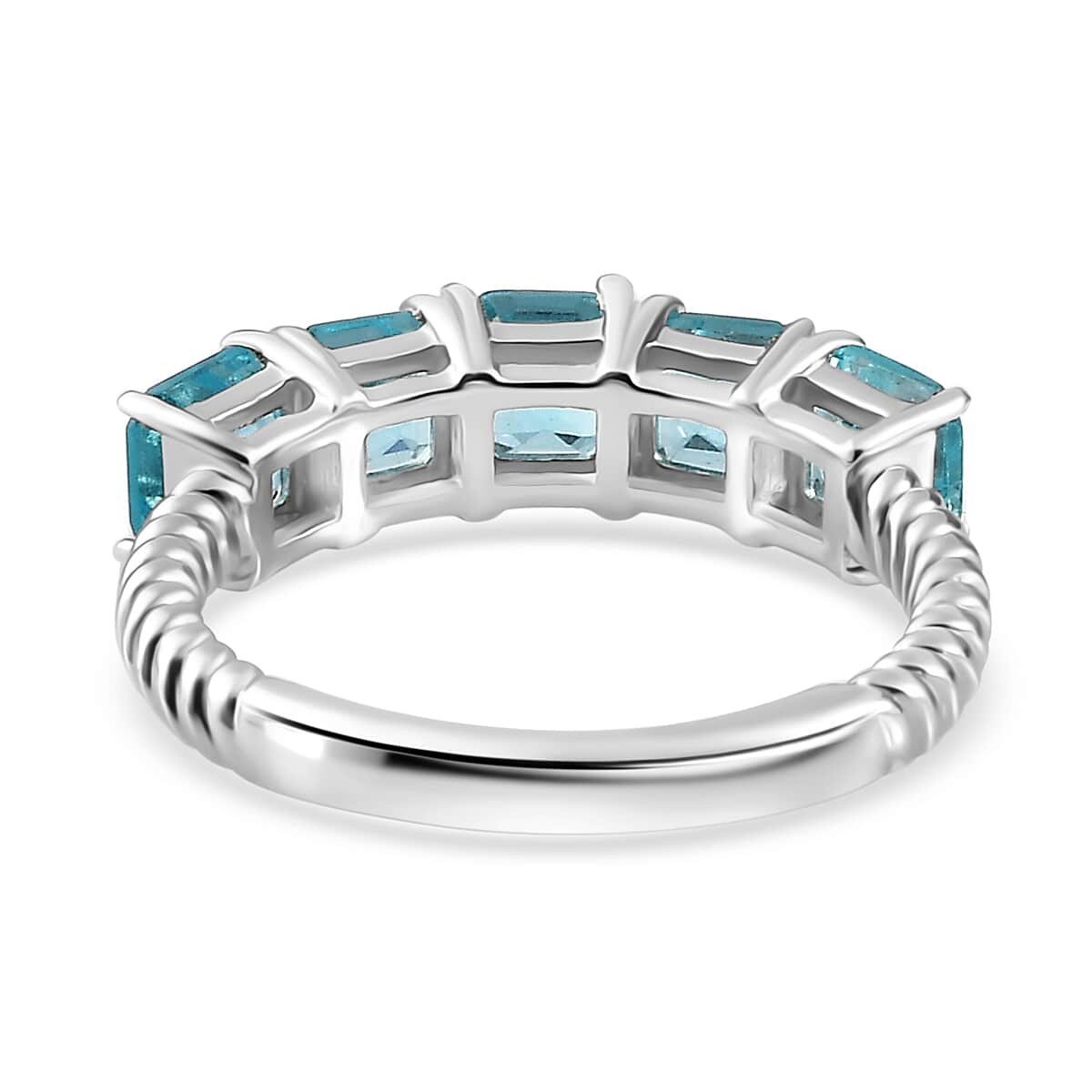 Betroka Blue Apatite 5 Stone Ring in Platinum Over Sterling Silver (Size 5.0) 1.85 ctw image number 4