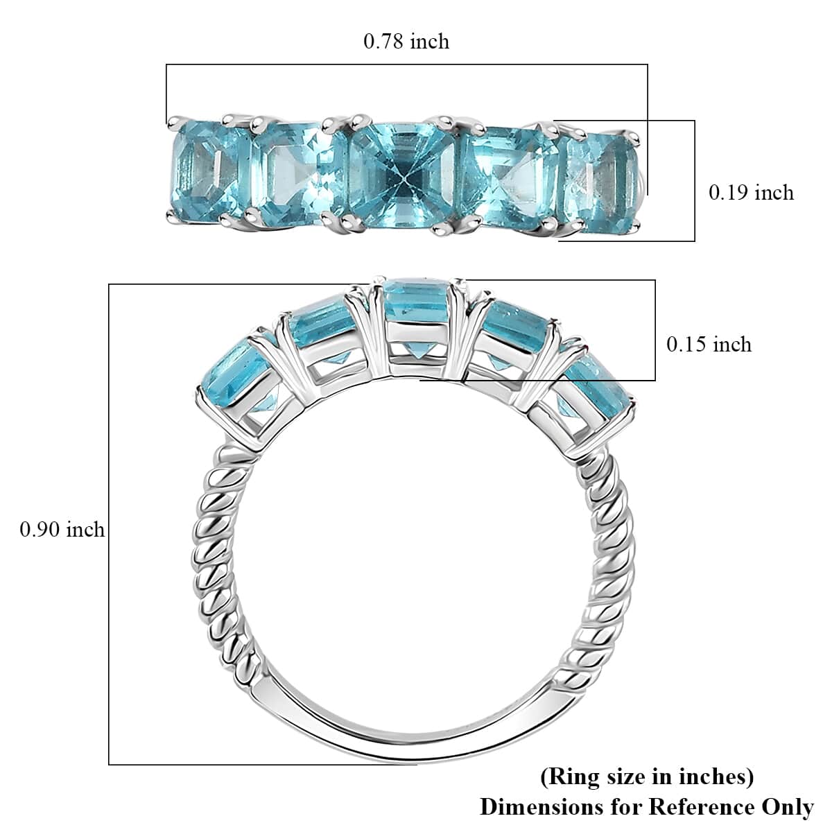 Betroka Blue Apatite 5 Stone Ring in Platinum Over Sterling Silver (Size 5.0) 1.85 ctw image number 5