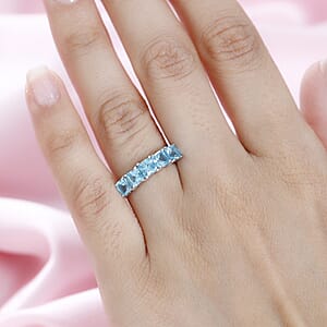 Betroka Blue Apatite 5 Stone Ring in Platinum Over Sterling Silver (Size 8.0) 1.85 ctw