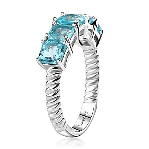 Betroka Blue Apatite 5 Stone Ring in Platinum Over Sterling Silver (Size 8.0) 1.85 ctw