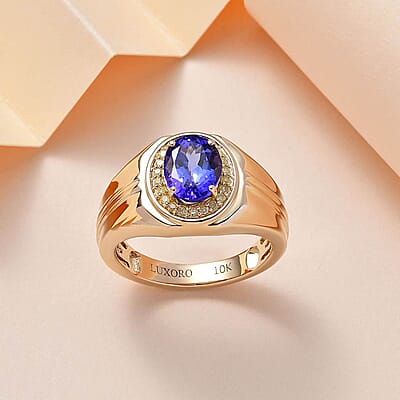 Luxoro 10K Yellow Gold AAA Tanzanite and Natural Yellow Diamond I3 Men's Ring (Size 10.0) 6.15 Grams 2.25 ctw
