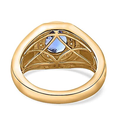 Luxoro 10K Yellow Gold AAA Tanzanite and Natural Yellow Diamond I3 Men's Ring (Size 10.0) 6.15 Grams 2.25 ctw