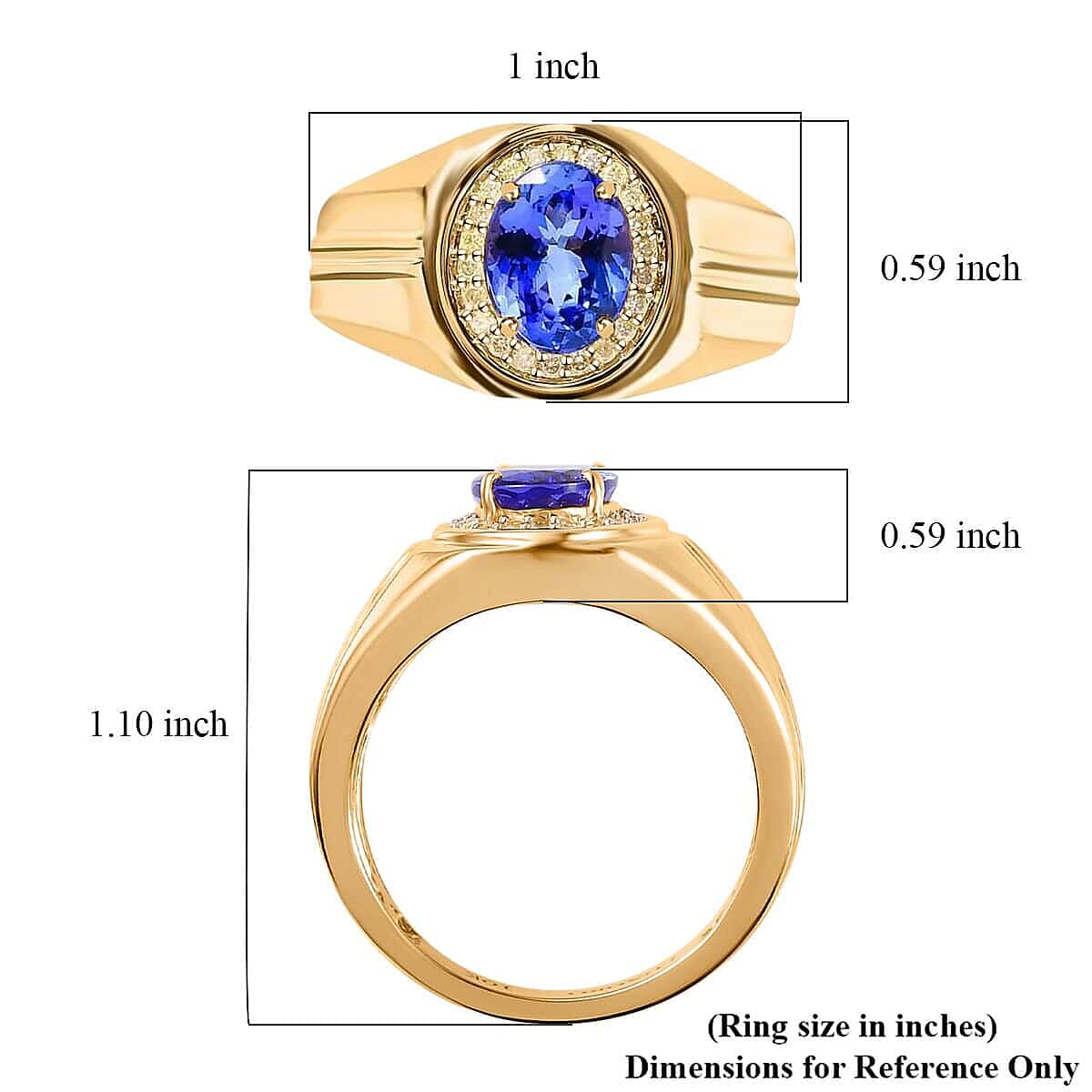 Luxoro 10K Yellow Gold AAA Tanzanite and Natural Yellow Diamond I3 Men's Ring (Size 10.0) 6.15 Grams 2.25 ctw