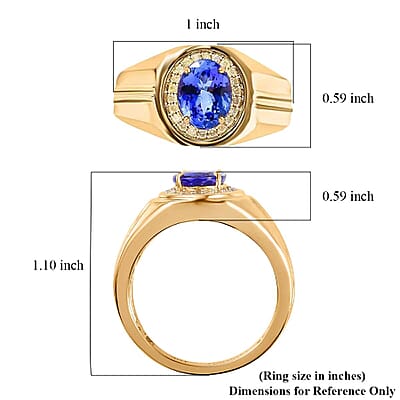 Luxoro 10K Yellow Gold AAA Tanzanite and Natural Yellow Diamond I3 Men's Ring (Size 10.0) 6.15 Grams 2.25 ctw