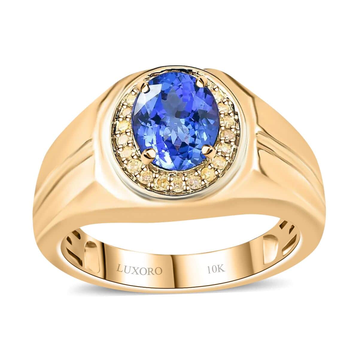 Luxoro 10K Yellow Gold AAA Tanzanite and Natural Yellow Diamond I3 Men's Ring (Size 11.0) 6.15 Grams 2.25 ctw image number 0