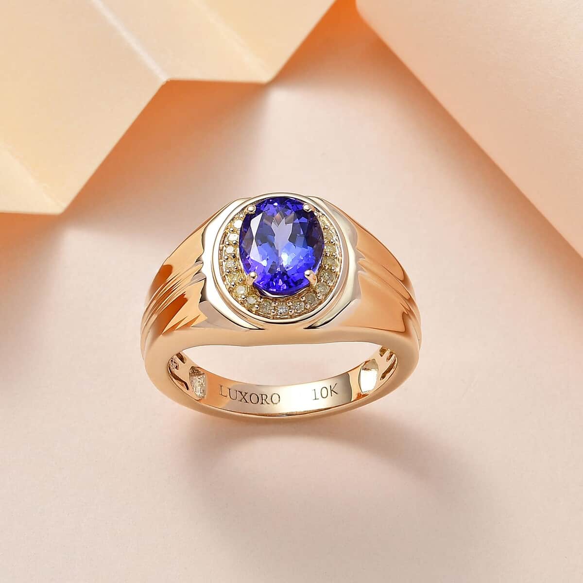 Luxoro 10K Yellow Gold AAA Tanzanite and Natural Yellow Diamond I3 Men's Ring (Size 11.0) 6.15 Grams 2.25 ctw image number 1