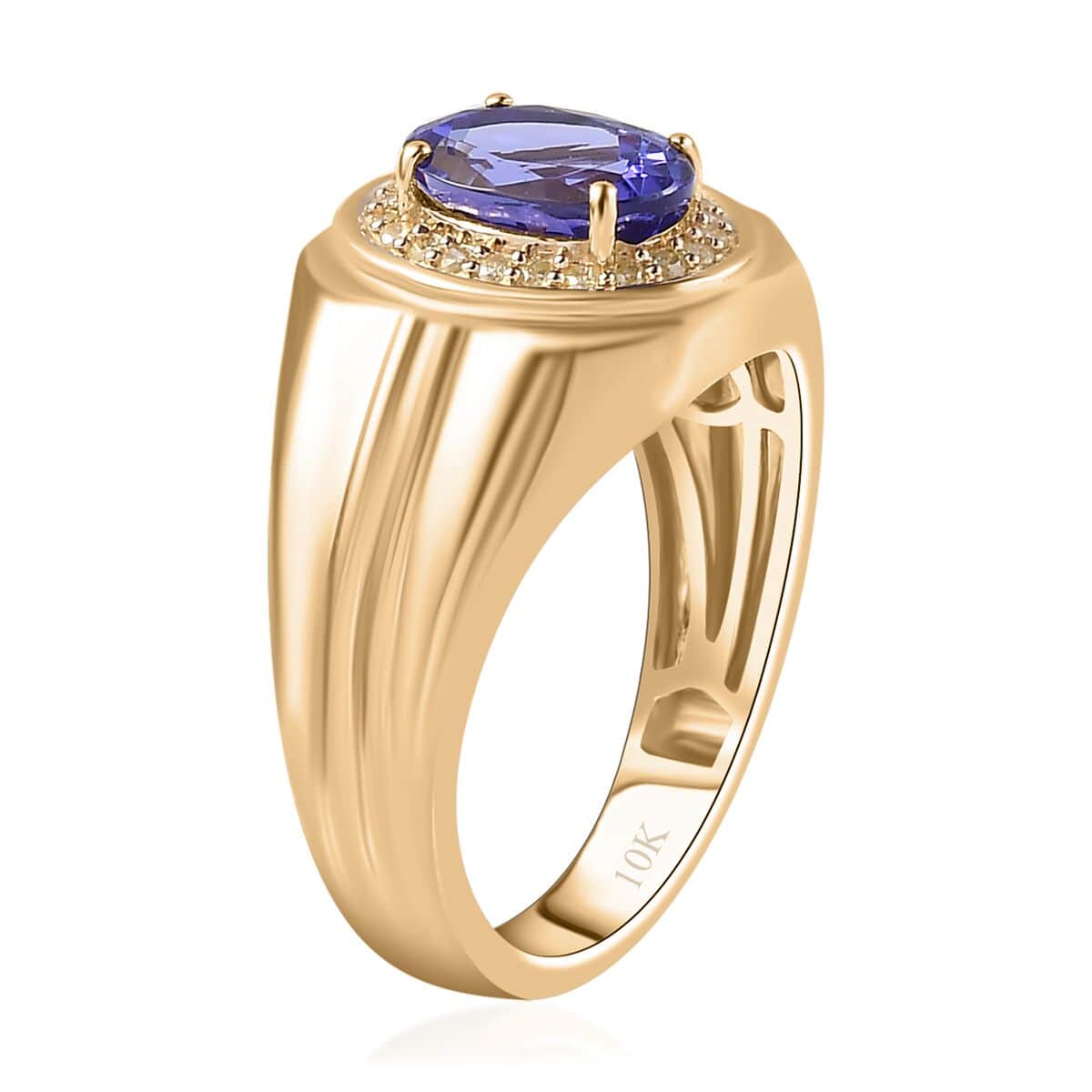 Luxoro 10K Yellow Gold AAA Tanzanite and Natural Yellow Diamond I3 Men's Ring (Size 13.0) 6.15 Grams 2.25 ctw image number 3