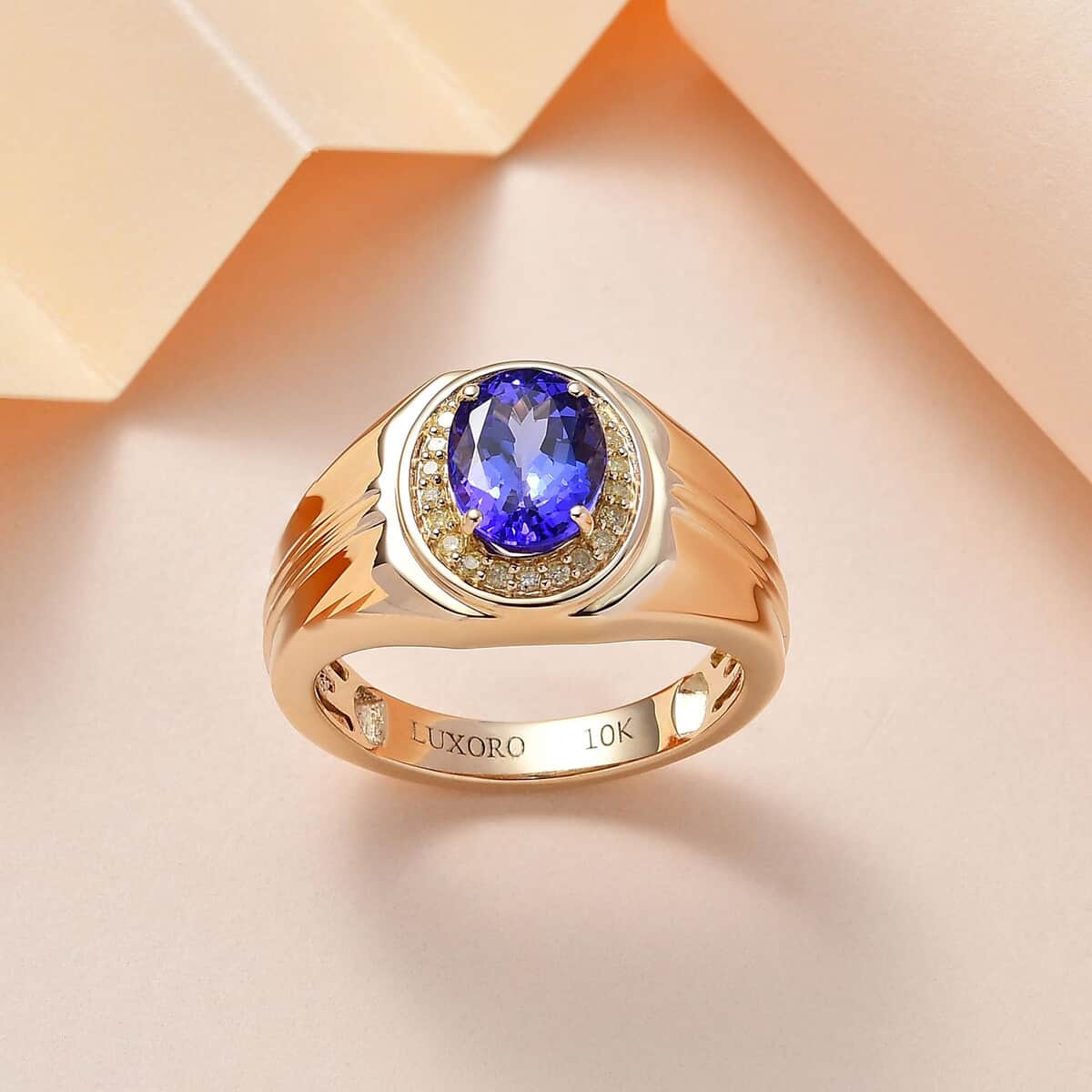 Luxoro 10K Yellow Gold AAA Tanzanite and Natural Yellow Diamond I3 Men's Ring (Size 14.0) 6.15 Grams 2.25 ctw image number 1