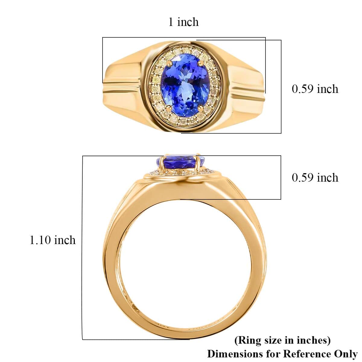 Luxoro 10K Yellow Gold AAA Tanzanite and Natural Yellow Diamond I3 Men's Ring (Size 14.0) 6.15 Grams 2.25 ctw image number 5