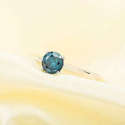 Luxoro 14K White Gold Venice Blue Diamond I1-I2 Solitaire Ring (Size 6.0) 1.00 ctw
