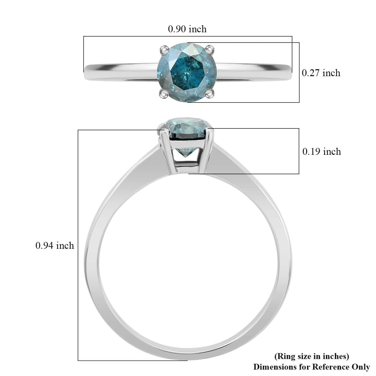 Luxoro 14K White Gold Venice Blue Diamond (I1-I2) Ring (Size 6.0) 1.00 ctw image number 4