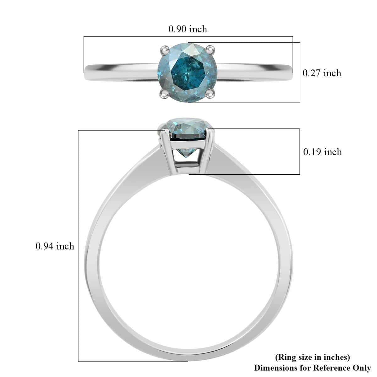 Luxoro 14K White Gold Venice Blue Diamond I1-I2 Solitaire Ring (Size 7.0) 1.00 ctw image number 4