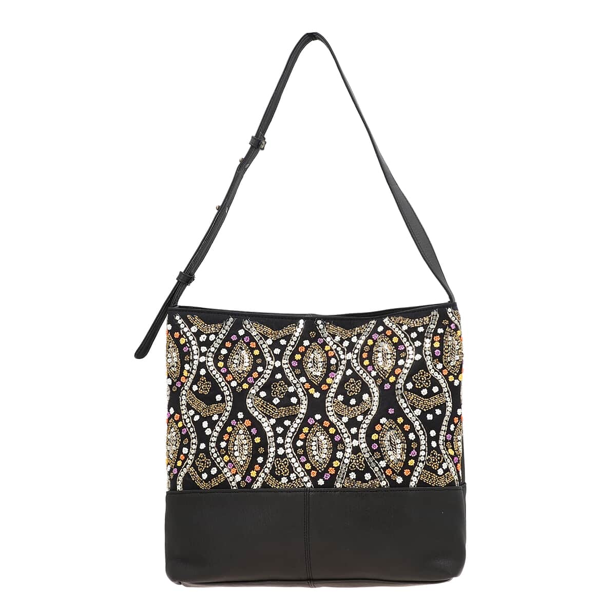 Black Genuine Leather Embellished Hobo Shoulder Bag image number 0