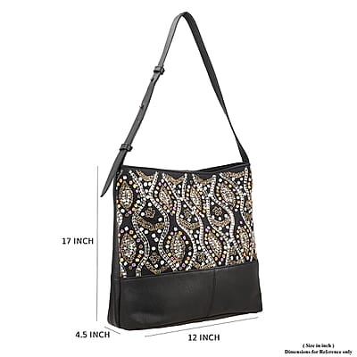 Black Genuine Leather Embellished Hobo Shoulder Bag
