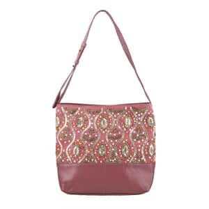 Purple Genuine Leather Embellished Hobo Shoulder Bag