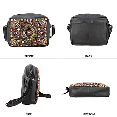 Black Genuine Leather Embellished Crossbody Sling Bag