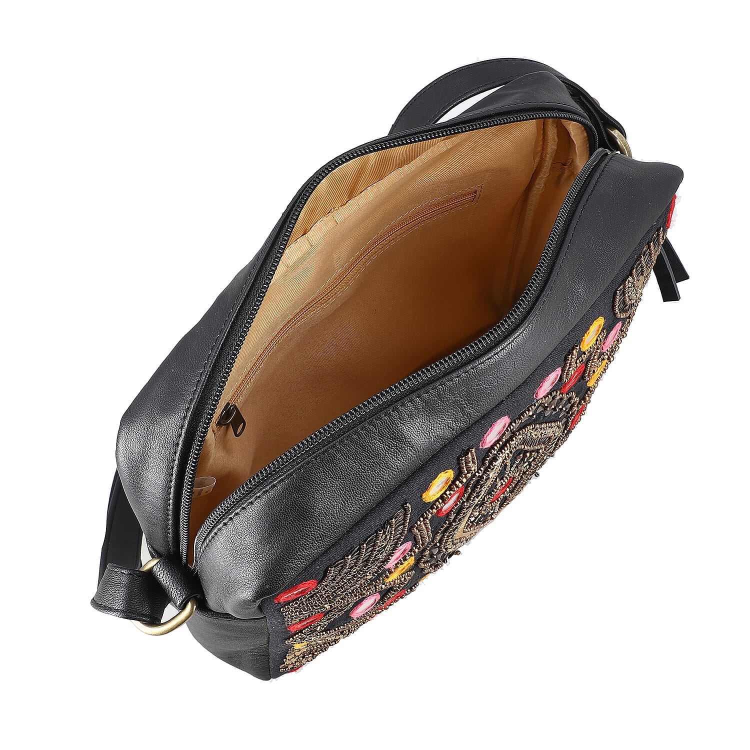 Black Genuine Leather Embellished Crossbody Sling Bag
