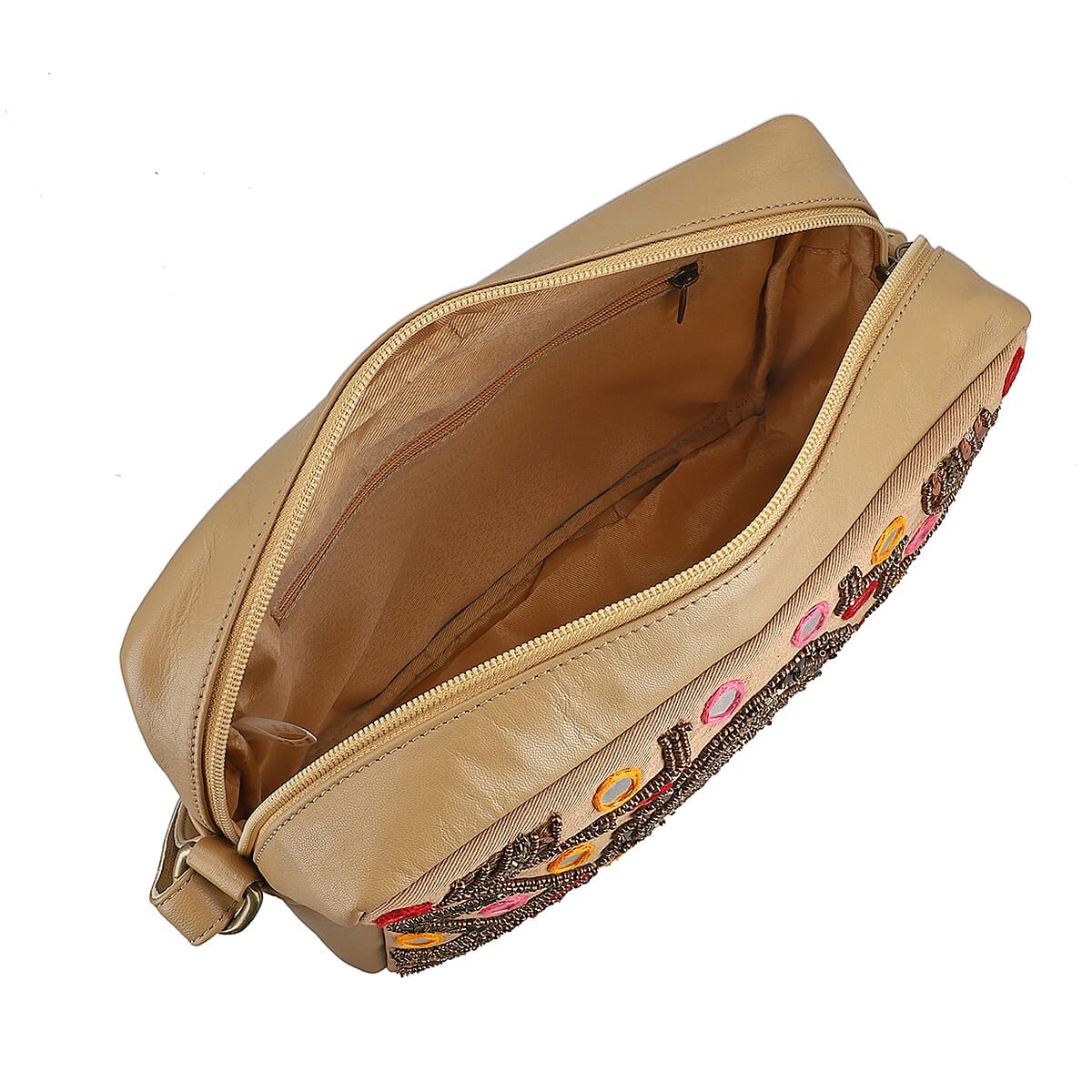 Tan Genuine Leather Embellished Crossbody Sling Bag image number 4