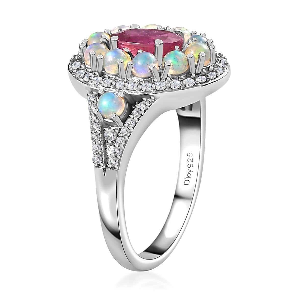 Montepuez Ruby and Multi Gemstone Double Halo Ring in Platinum Over Sterling Silver (Size 7.0) 2.10 ctw image number 4