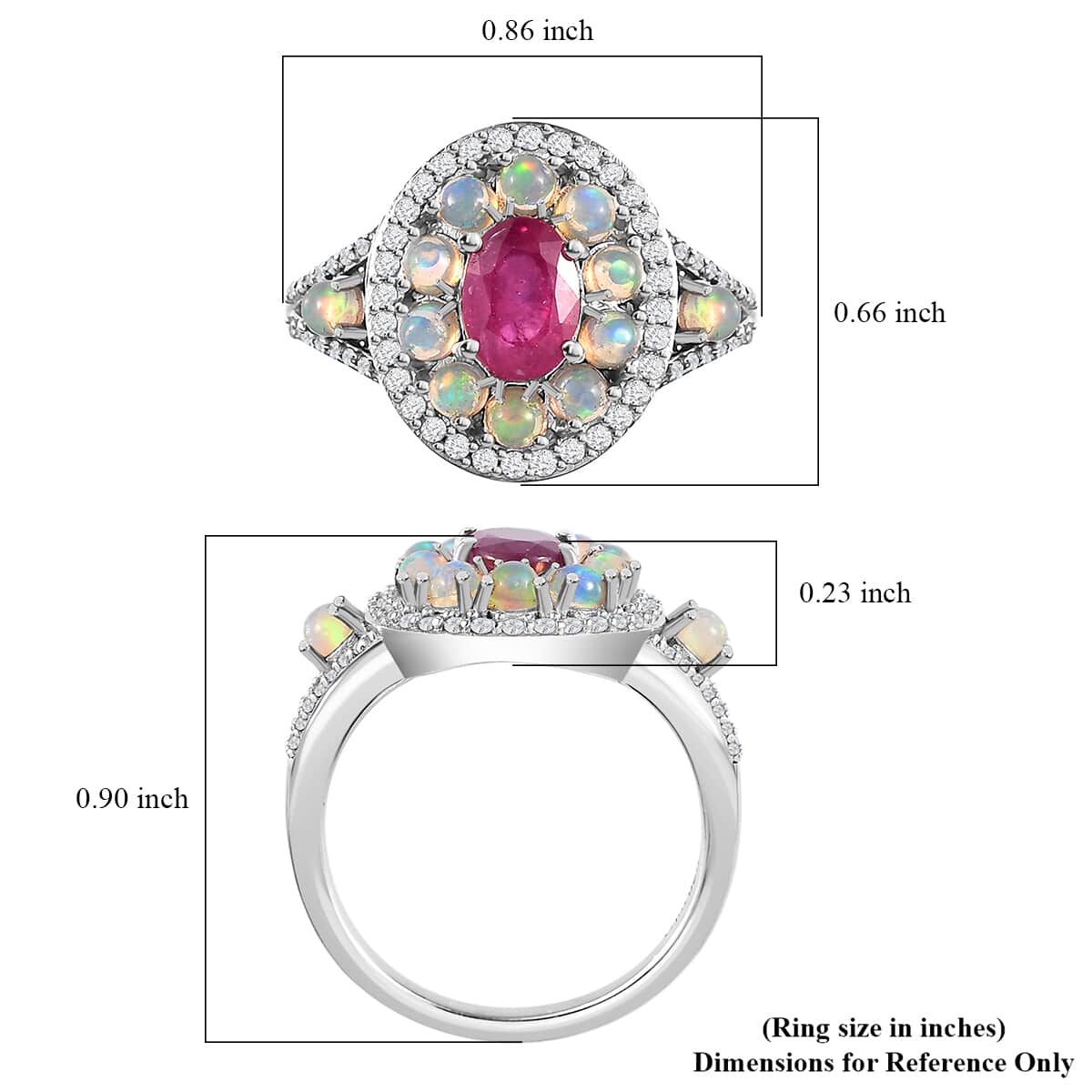 Montepuez Ruby and Multi Gemstone Double Halo Ring in Platinum Over Sterling Silver (Size 8.0) 2.10 ctw image number 6