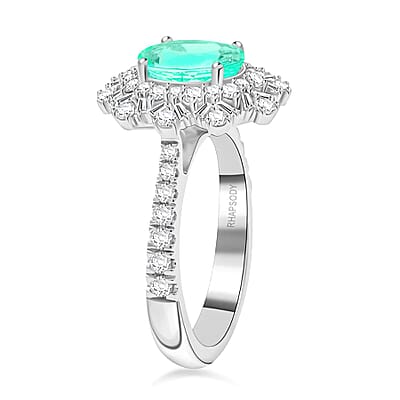 Chairman's Vault Collection Certified & Appraised Rhapsody 950 Platinum AAAA Paraiba Tourmaline and Diamond E-F VS Ring (Size 7.0) 8.75 Grams 2.70 ctw