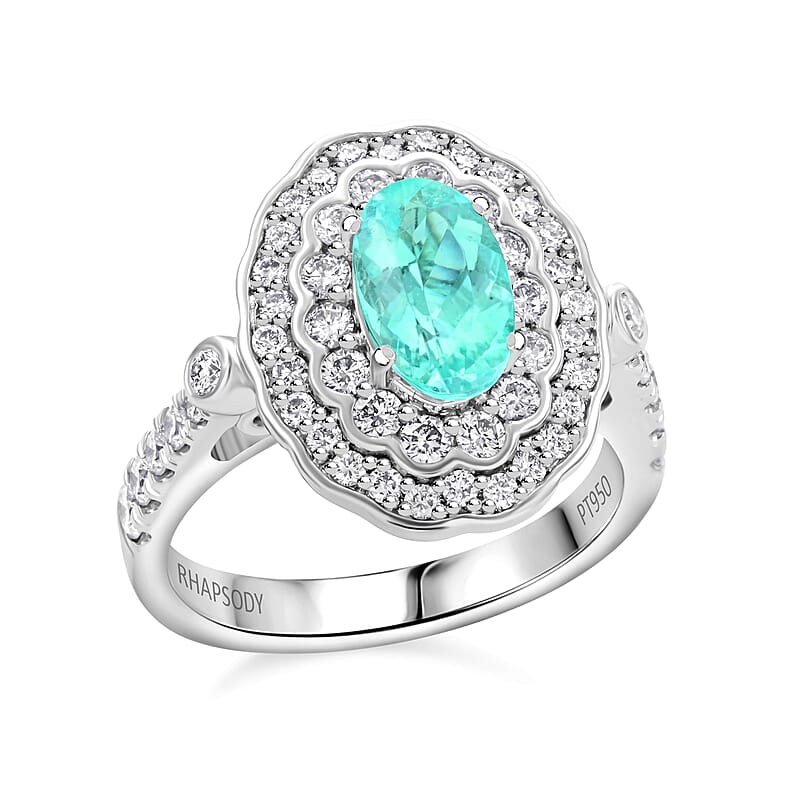 Chairman's Vault Collection Certified & Appraised Rhapsody 950 Platinum AAAA Paraiba Tourmaline and E-F VS Diamond Ring (Size 7.0) 11 Grams 2.25 ctw