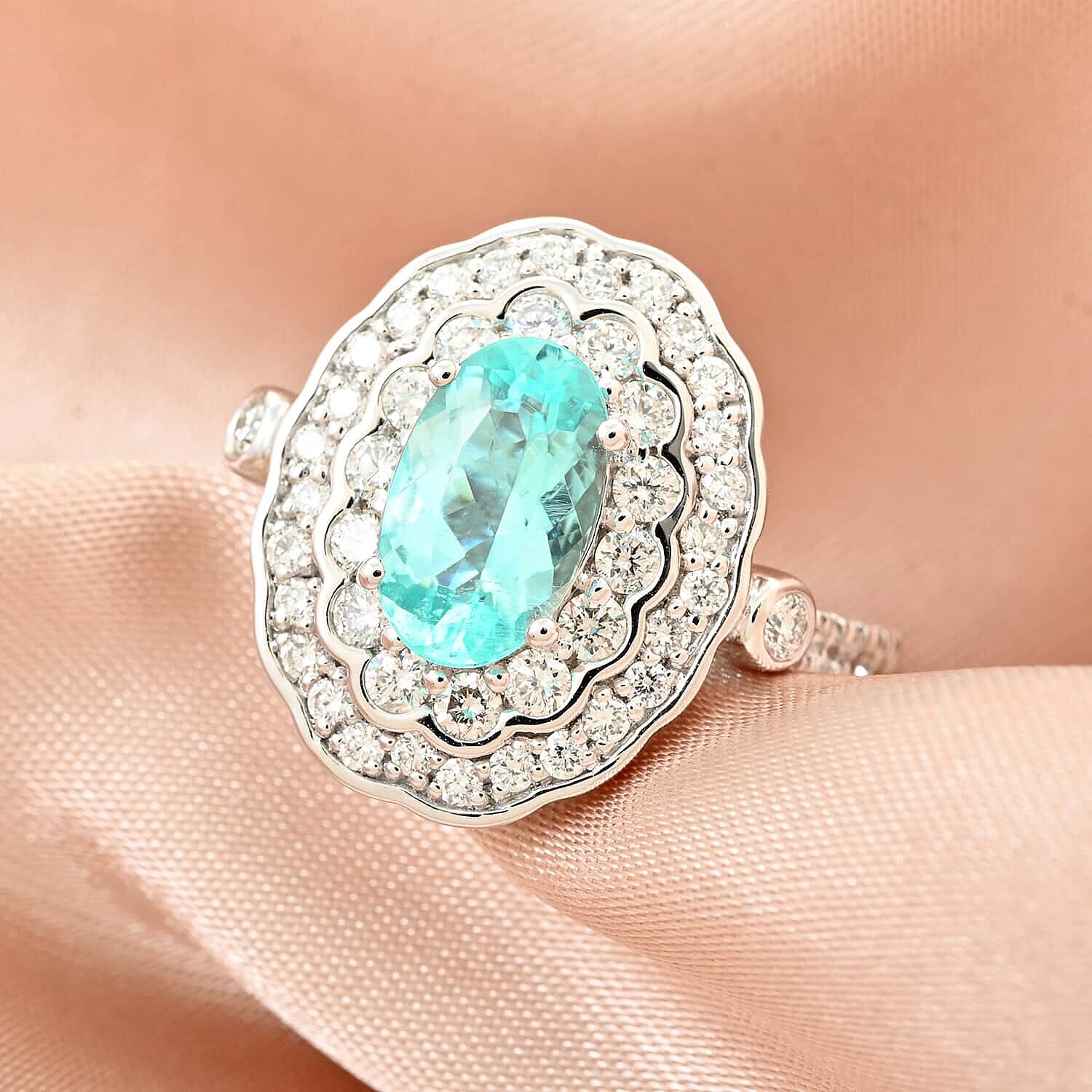 Chairman's Vault Collection Certified & Appraised Rhapsody 950 Platinum AAAA Paraiba Tourmaline and E-F VS Diamond Ring (Size 7.0) 11 Grams 2.25 ctw