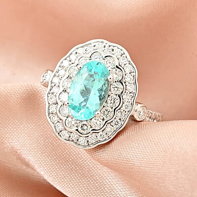 Chairman's Vault Collection Certified & Appraised Rhapsody 950 Platinum AAAA Paraiba Tourmaline and E-F VS Diamond Ring (Size 7.0) 11 Grams 2.25 ctw