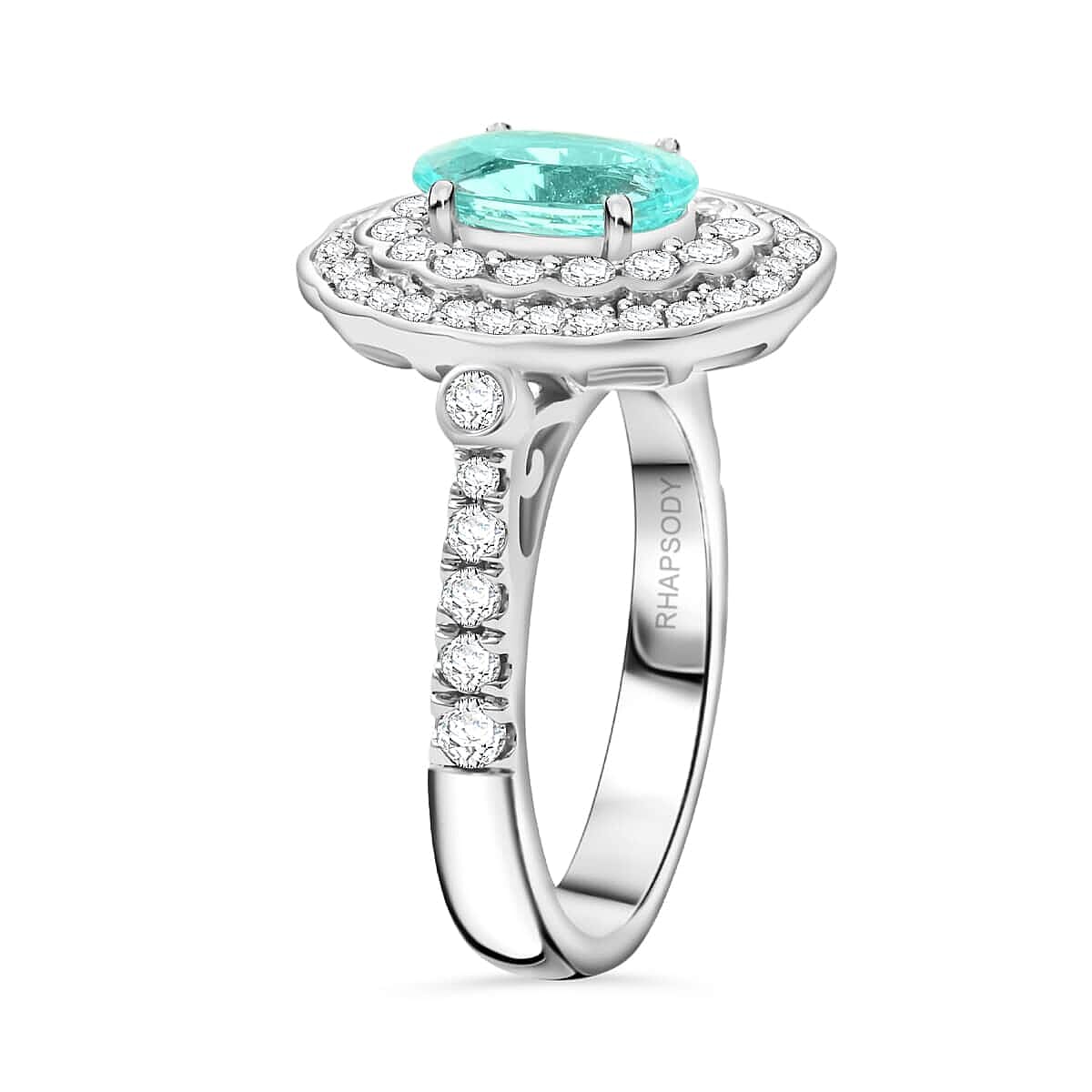Chairman's Vault Collection Certified & Appraised Rhapsody 950 Platinum AAAA Paraiba Tourmaline and E-F VS Diamond Ring (Size 7.0) 11 Grams 2.25 ctw