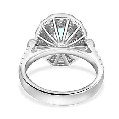 Chairman's Vault Collection Certified & Appraised Rhapsody 950 Platinum AAAA Paraiba Tourmaline and E-F VS Diamond Ring (Size 7.0) 11 Grams 2.25 ctw
