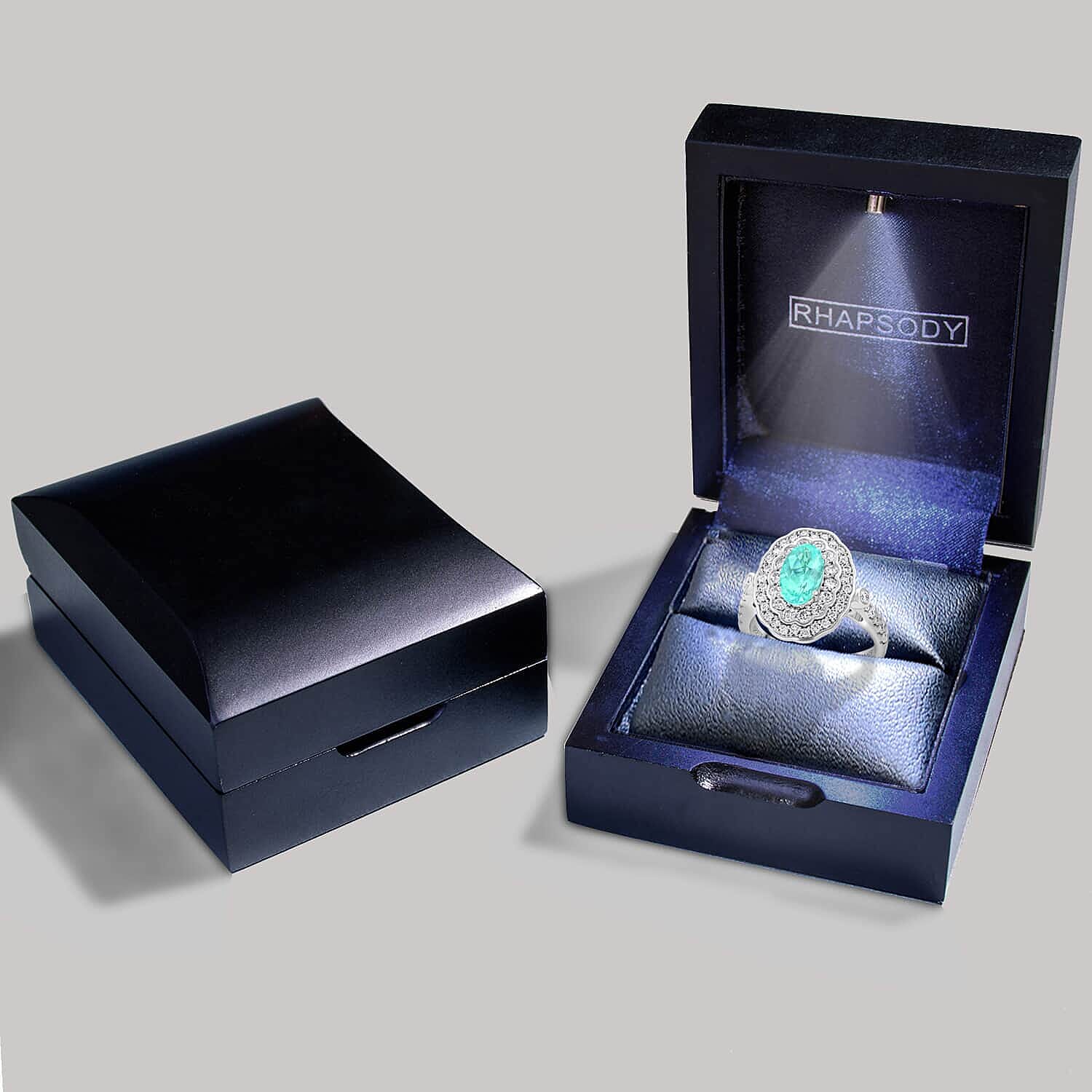 Chairman's Vault Collection Certified & Appraised Rhapsody 950 Platinum AAAA Paraiba Tourmaline and E-F VS Diamond Ring (Size 7.0) 11 Grams 2.25 ctw